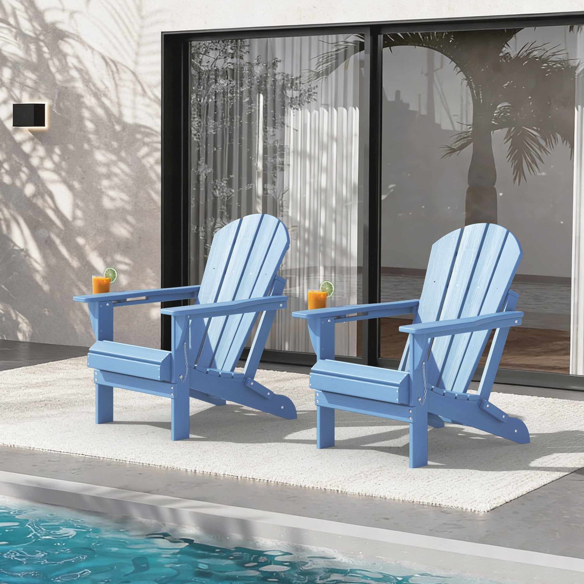 Adirondack Chairs Set of 4, Folding HDPE Fire Pit Garden Lawn Chairs, Blue