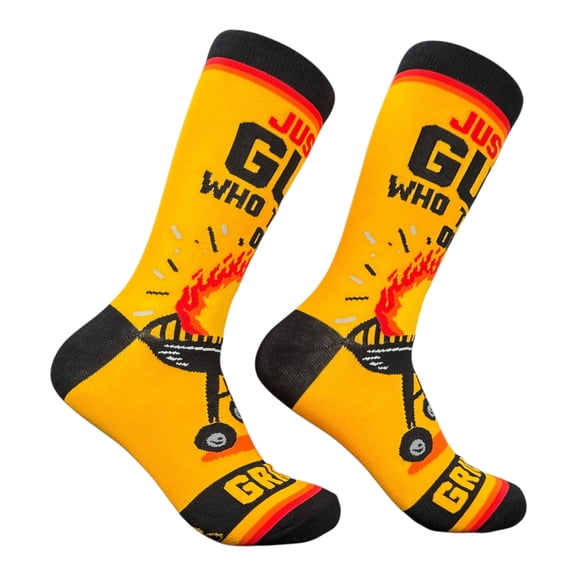 Just A Guy Who Turns On Grills Socks Funny Sarcastic Cookout Graphic Novelty Footwear For Men