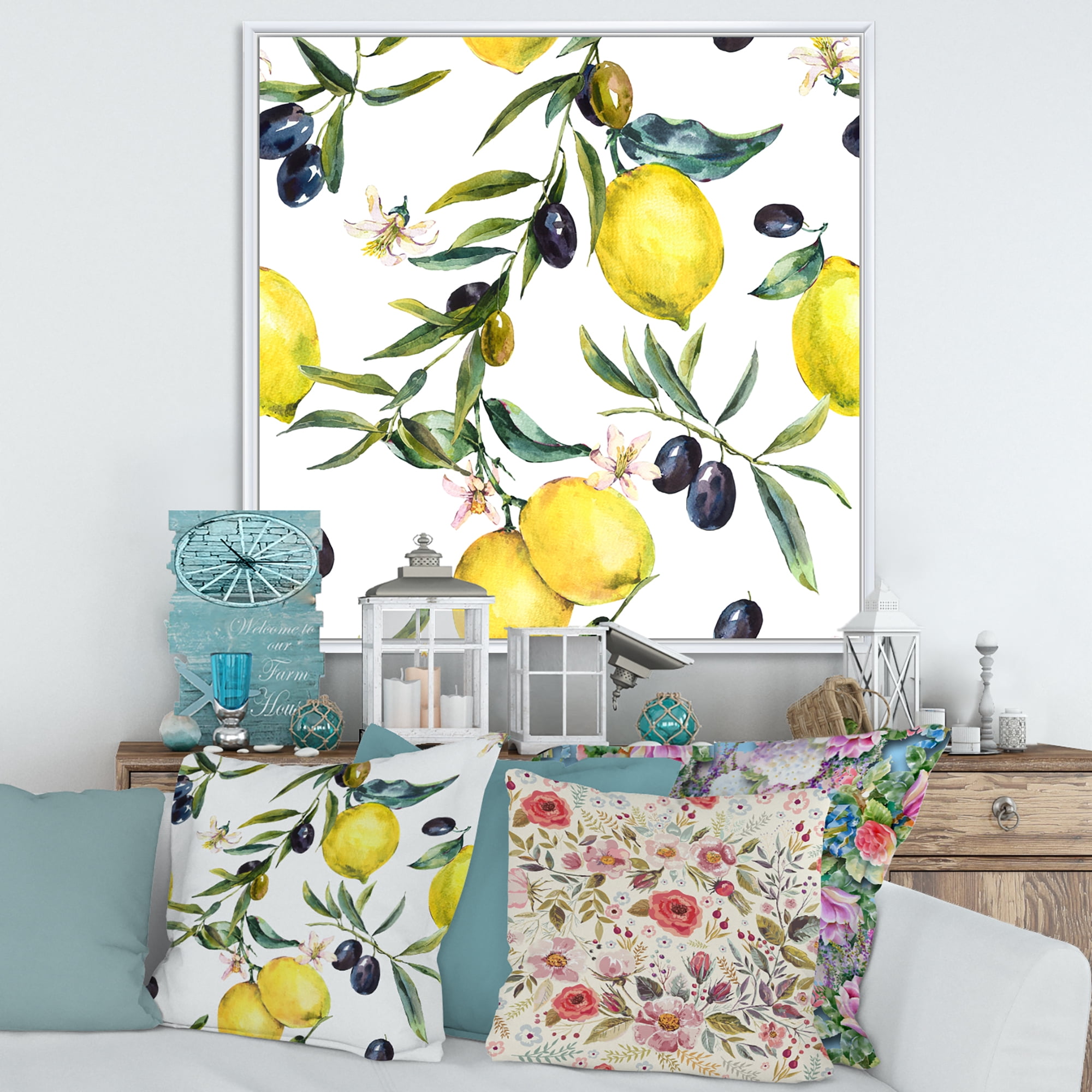 Designart 'Olive and Lemon Branches II' Tropical Framed Canvas Wall Art Print