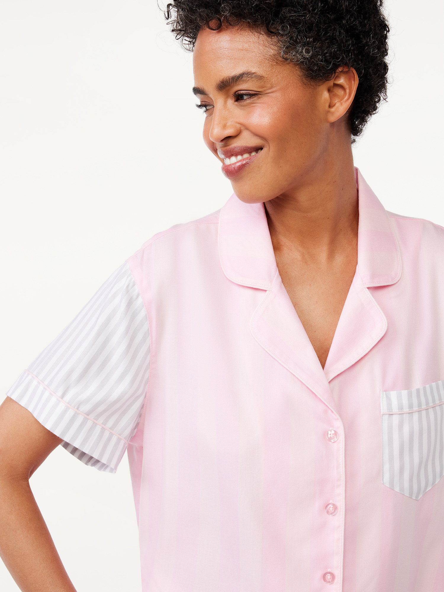 Joyspun Women's Woven Notch Collar Pajama Top, Sizes S to 3X - image 4 of 5