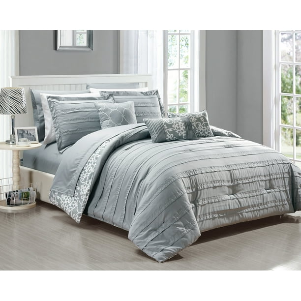 Chic Home 10 Piece Zarina Complete Ruffles And Reversible Printed Queen Bed In A Bag Comforter Set Grey Sheets Included Com - Queen Bedding With Ruffles Chic Home 10 Piece Zarina Complete Ruffles And Reversible Printed Queen Bed In A Bag Comforter Set Grey Sheets Included Com - Queen Bedding With Ruffles