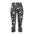thumbnail image 4 of SCRAWLGOD Skull Floral Branch Black Capri Leggings for Women, High Waist Capri Yoga Leggings, Squat Proof Running Yoga Pants, Soft Workout Running Tummy with Pockets for Women, S, 4 of 7