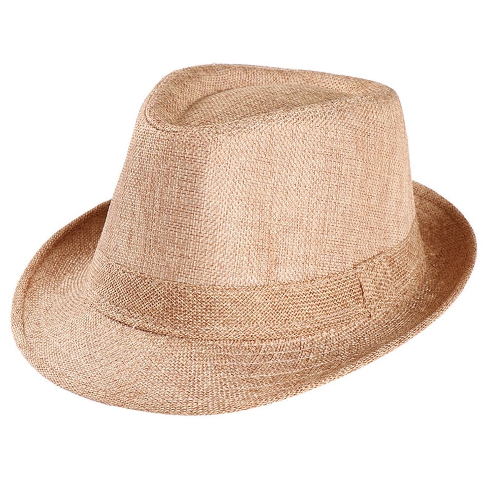 Unisex Summer Trilby Fedora Cap Panama Beach Straw Sun Hat With Decorative Band 