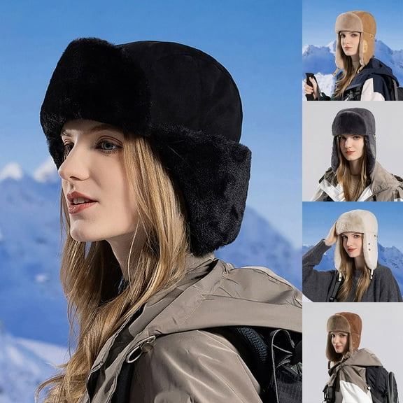 KLOY2K Trapper Hat Trapper Warm Trooper Hat Winter Skiing Cap Women Men Windproof,Beige,One Size