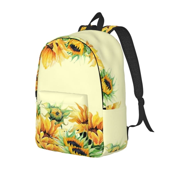 Balery Sunflowers On A Yellow Background Mochila Clásica Impresa Básica para Viaje, Mochila Escolar Resistente al Agua, Mochila de Lona con Correas Ajustables-Medium