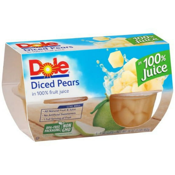 Dole Diced Pears Fruit Cups (Pack of 32)