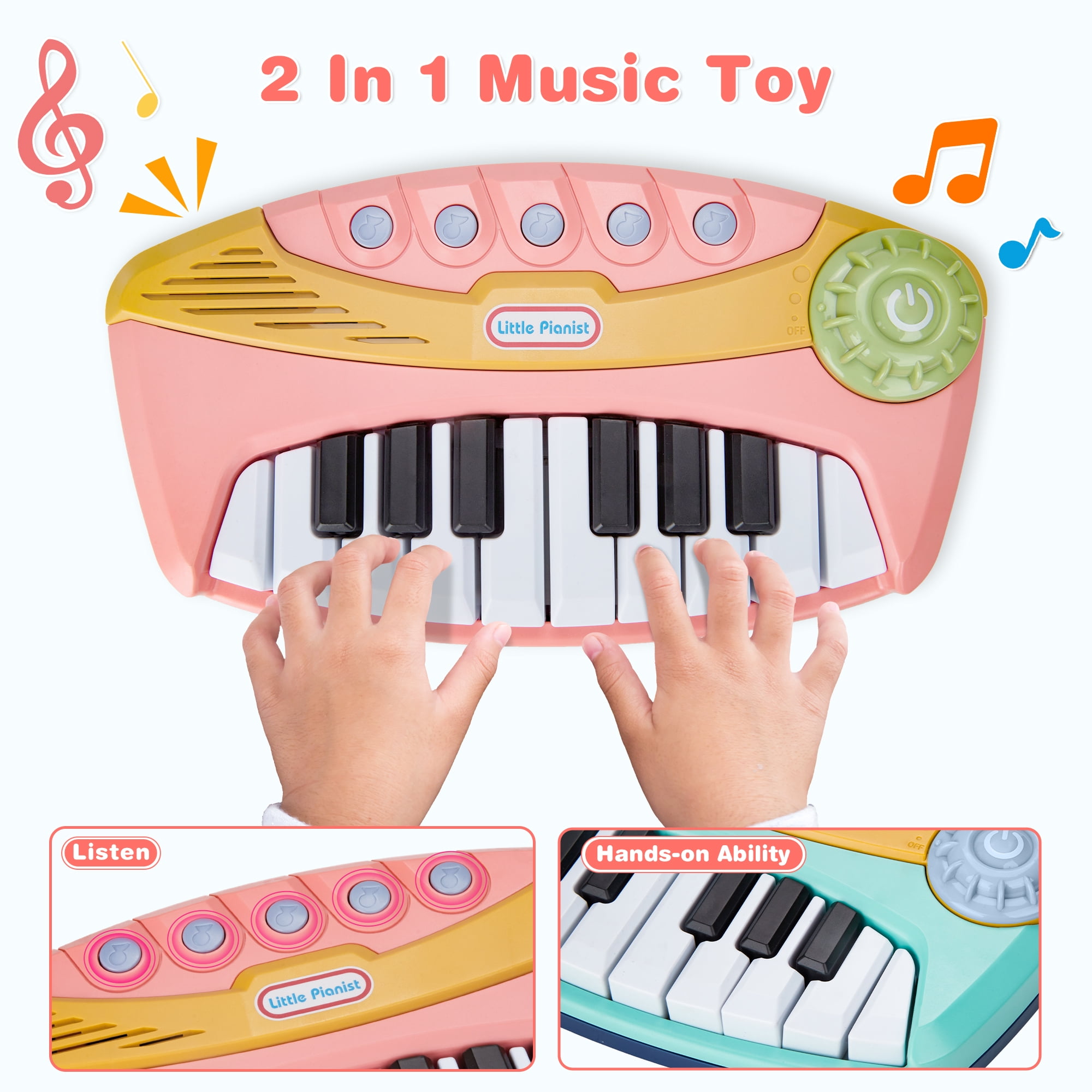 Contixo Keyboard Piano for Kids, Interactive Piano Toy with Light-Up Keys and 5 Built-In Melodies, Pink