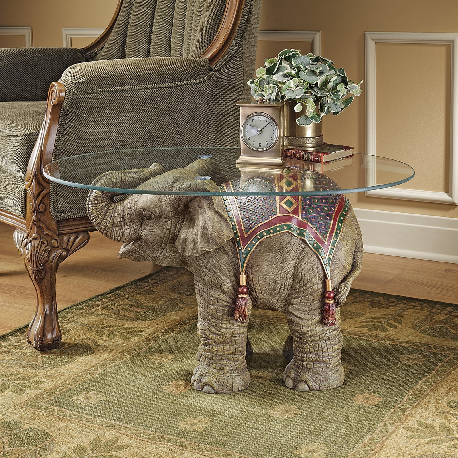 Jaipur Elephant Festival Glass Topped Tail Table