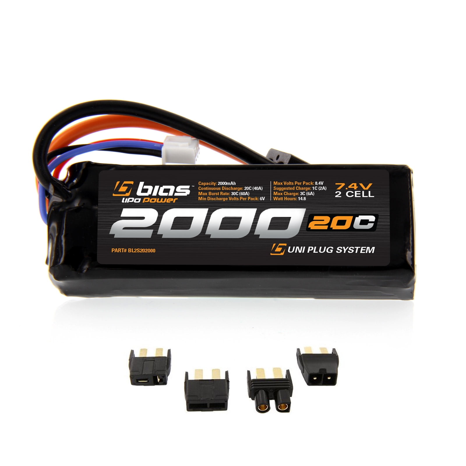 Bias LiPo Battery for Traxxas 1/16 Grave Digger 20C 2S 2000mAh 7.4V