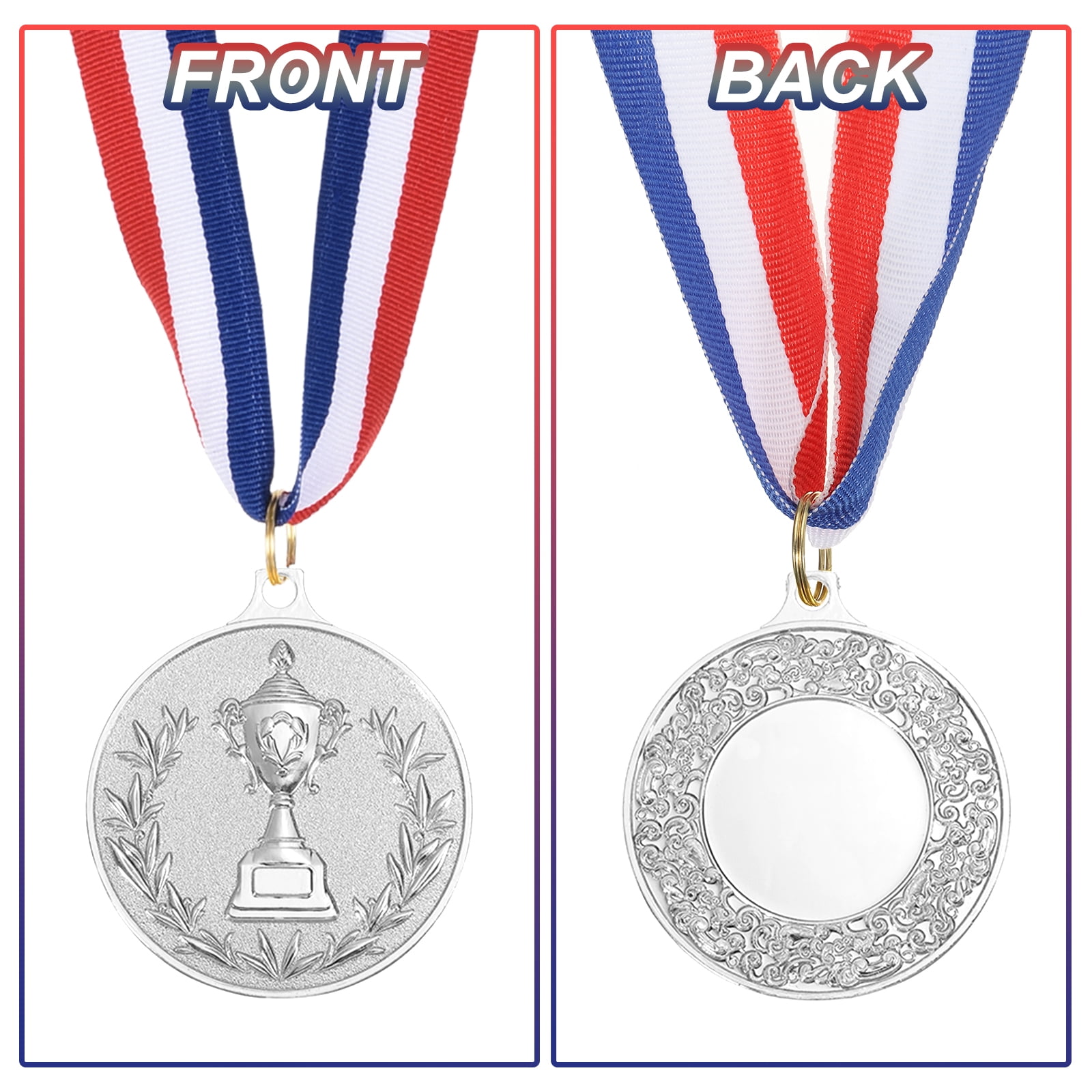 Uxcell Award Metal, Winner Award Medals Prize with Neck Ribbon Red White Blue Silver