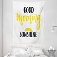 thumbnail image 1 of Motivational Tapestry, Good Morning Sunshine Hand-Drawn Calligraphy with Sunrise Sketch, Wall Hanging for Bedroom Living Room Dorm Decor, 60W X 80L Inches, Black Yellow and White, by Ambesonne, 1 of 2