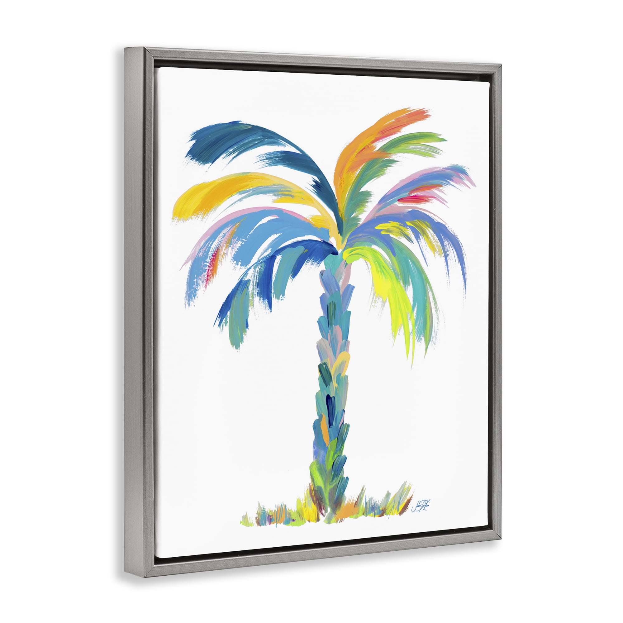 Stupell Industries Bold Brushed Palm Botanical & Floral Painting Gray Floater Framed Canvas Art Print Wall Art, 25 x 31