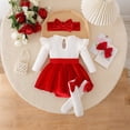 thumbnail image 4 of Atogsazn Toddler Baby Girls Clothes Set Newborn Ruffle Ribbed Long Sleeve Velvet Dress with Headband Stocking Red 9-12 Months Fashion, 4 of 8