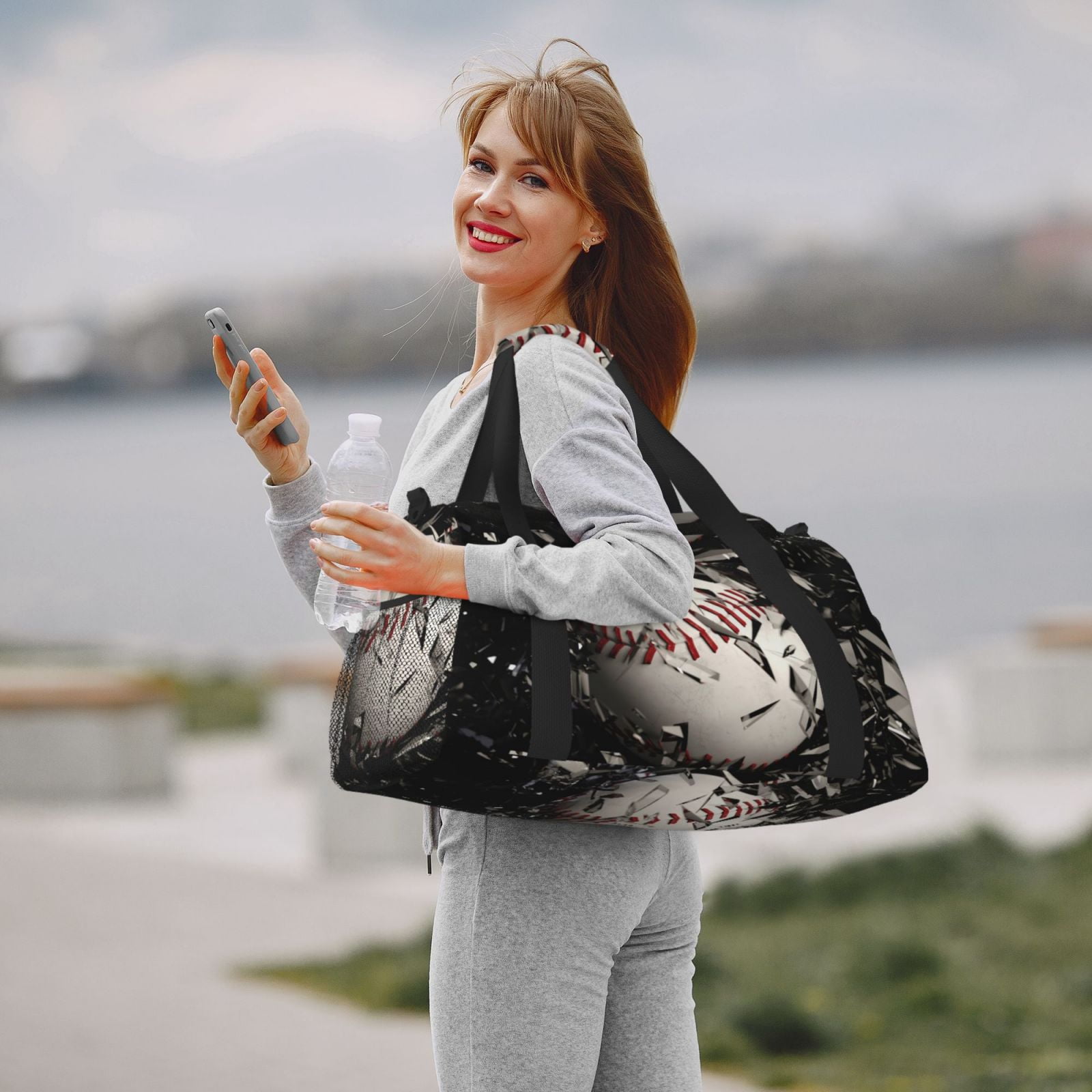 Rateoe Baseball Breaking Glass Pattern Gym Bag for Women, Duffle Bag for Travel with Wet Pocket, Carry on Weekender Bags for Women, Water Resistant Travel Bag Duffel Bag
