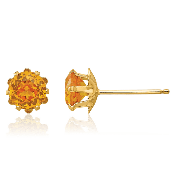14K Solid Yellow Gold 5mm Cubic Zirconia CZ Stud Earrings November Birthstone Jewelry