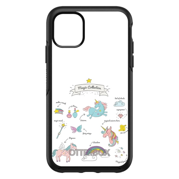 DistinctInk OtterBox Symmetry Custom Case for Apple iPhone 15 (6.1" Screen) - Unicorn, Rainbow - Wireless Charging Compatible