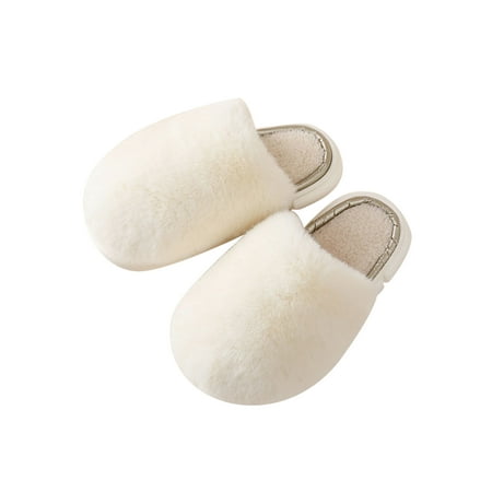 

SIMANLAN Womens Fluffy Slippers Closed Toe Winter Warm House Shoes White 7-7.5