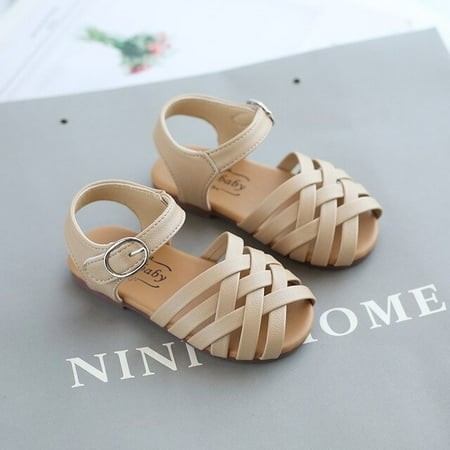 

DancePeanut Kids Girls Cross Over Strap Beach Sandals For Children Non-Slip Hook & Loop Summer Gladiator Shoes Size 21-30