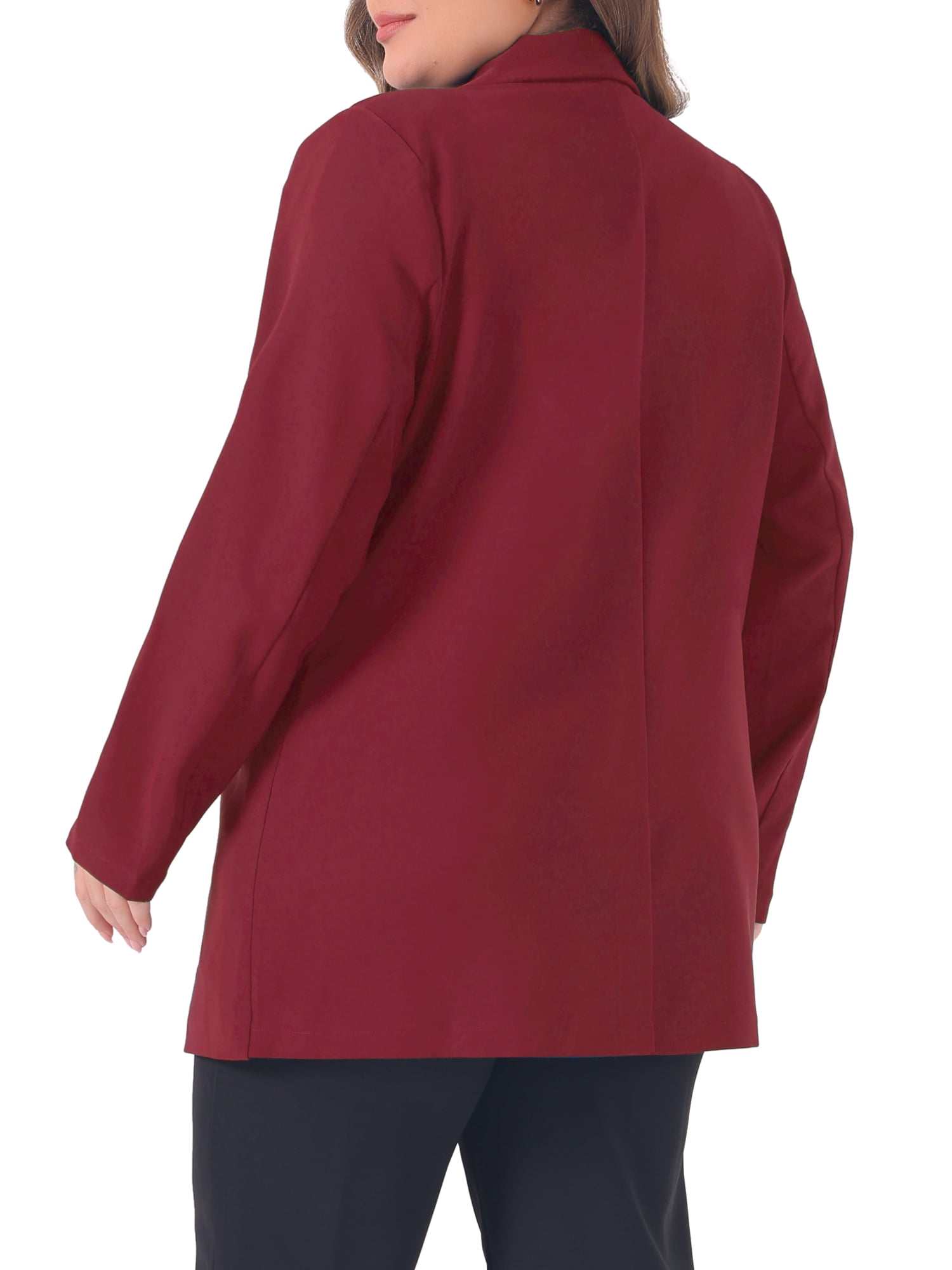 DARING DIVA Women's Plus Lapel Button with Pocket Jackets Long Blazer 2X Burgundy