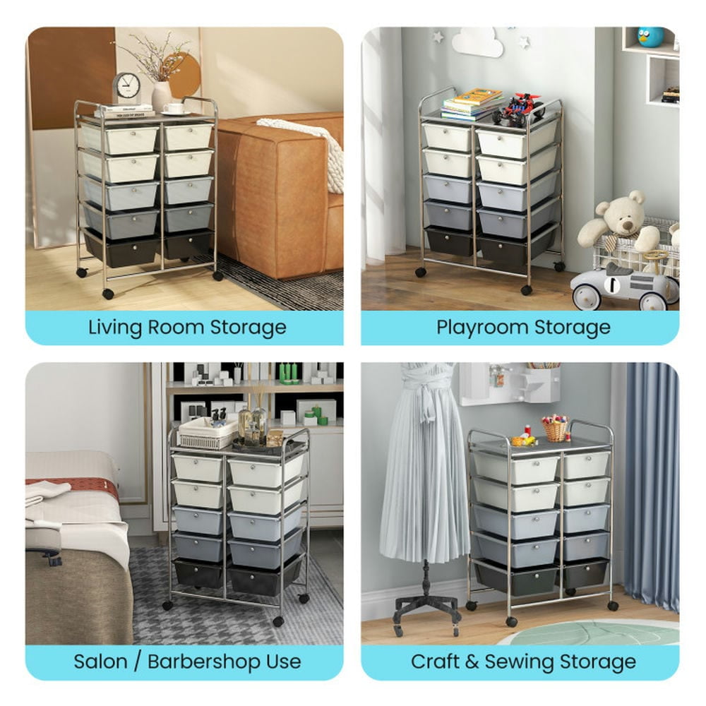Canddidliike 10-Drawer Rolling Storage Cart, Craft Organizers and Storage, Multipurpose Organizer Cart for Home, Office, School, Beige & Gray
