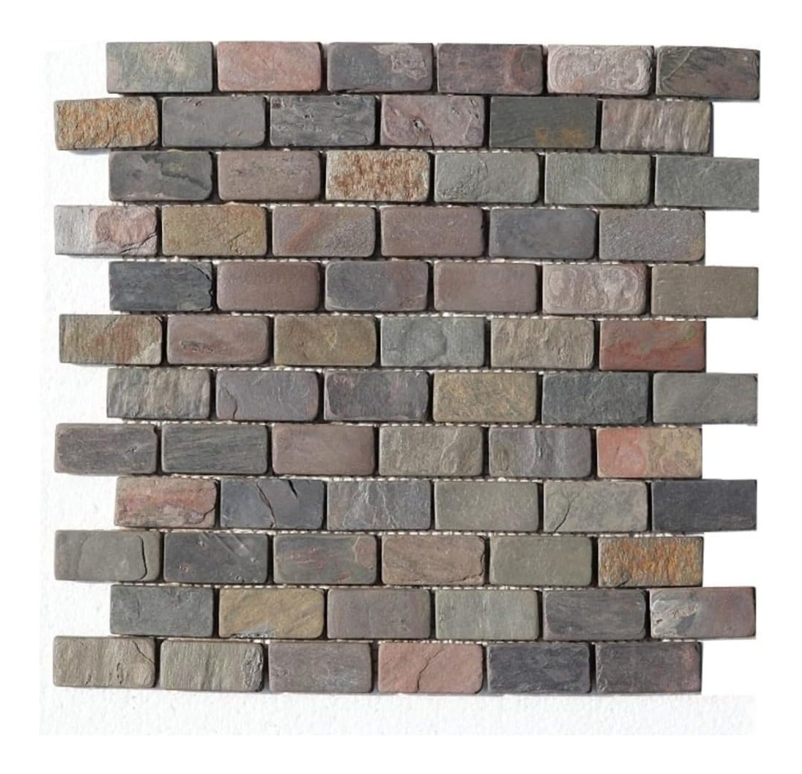 Peacock Slate Multi Classic Rust Brick 1x2 Gauged Tumbled Floor Wall Tile for Kitchen Backsplash, Bathroom Shower, Pool Tile, Fireplace Surround, Exterior Outdoor (1 Sheet)