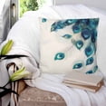 thumbnail image 3 of 14x14 Pillow Covers Set of 2, Peacock Feather Throw Pillow Covers Decorative Couch Cushion Case, Teal Ethnic Rustic Farmhouse Elegant Microfiber Square Pillowcases for Bedroom Car Living Room, 3 of 7