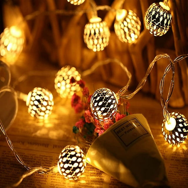 Guirnaldas de luces de tierra, 21 pies, 30 bolas LED, luces de cadena solares con luz de estrella, hogar, jardín, fiesta, festival