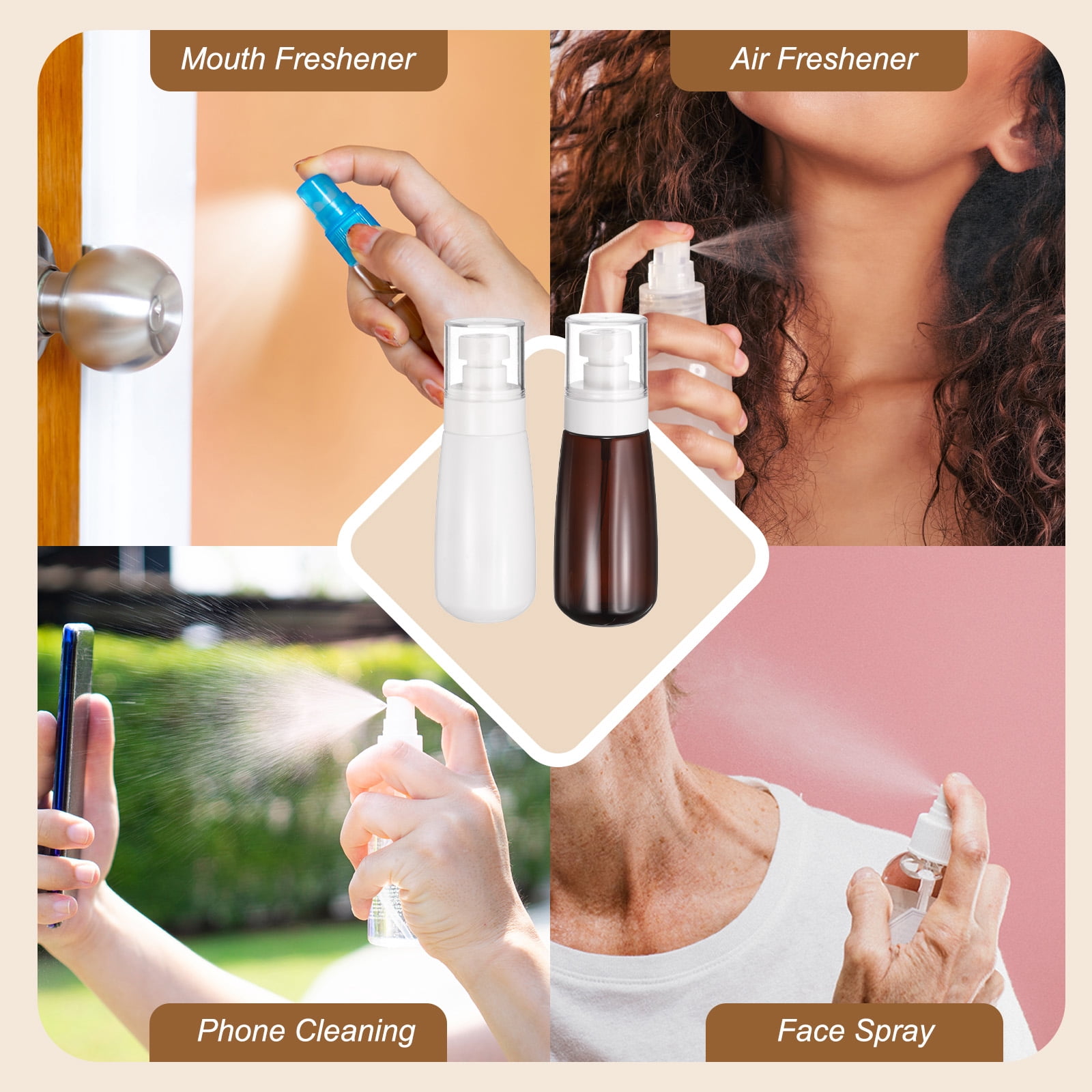 3Pcs Small Spray Bottles, 100ml/3.4 oz Travel Size Spray Bottle Fine Mist with Labels (Cylinder, White/Clear)