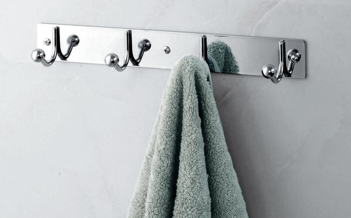 Era Barre 4 crochets Métal Fixation Murale Chromée; Organisateur chapeaux, vêtements et peignoirs 12.60po x 2.16po.