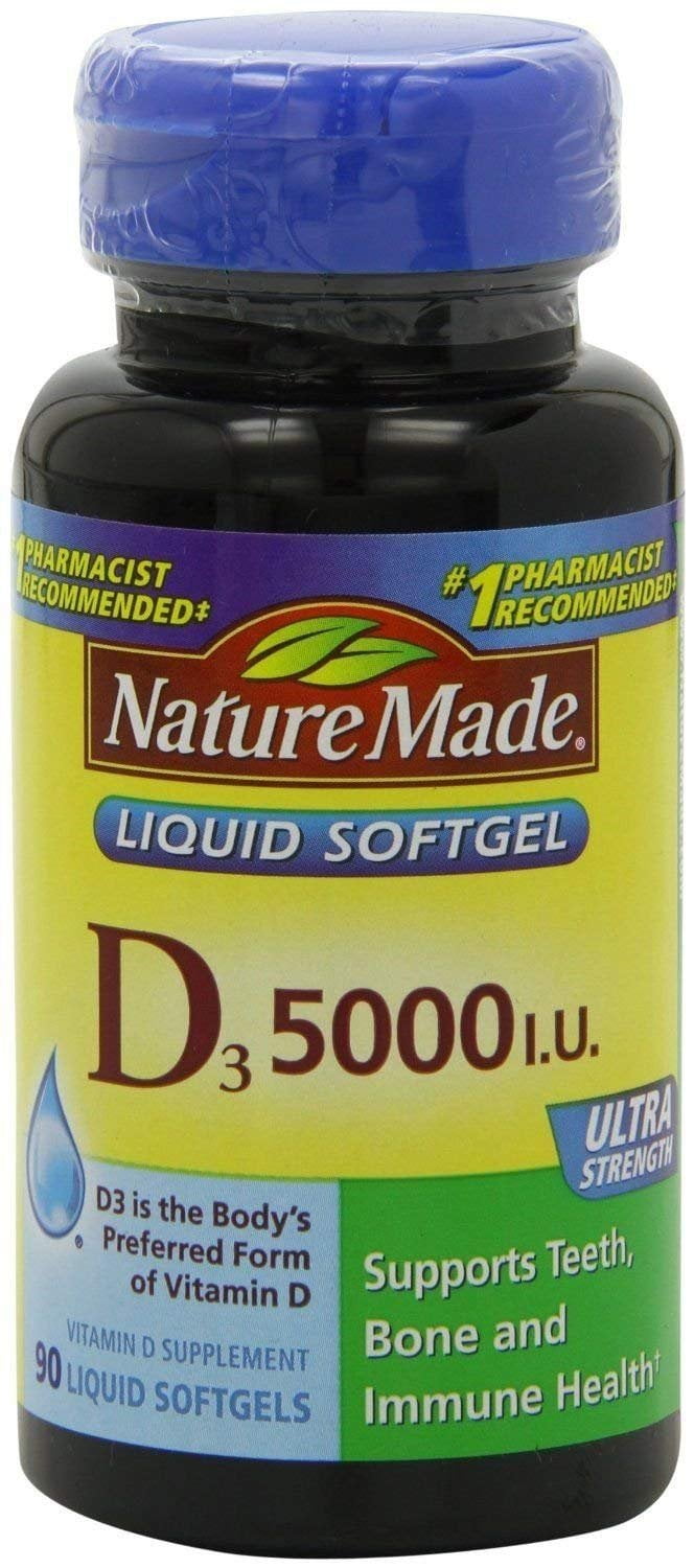 Nature Made Vitamin D3 5000 IU Liquid Softgels 90 ea Pack of 3