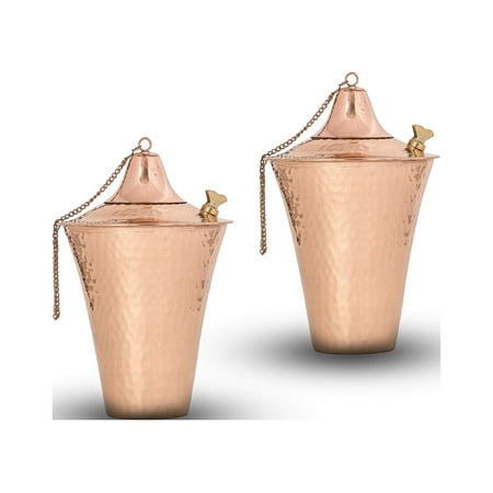 Kona Tabletop Oil Torch - Sophisticated Oil Lamp is Perfect as a Centerpiece or as Landscape Lighting - Easy Refill 32oz Bowl with Matching Snuffer and Fiberglass Wick, Set of 2 (Hammered Copper )