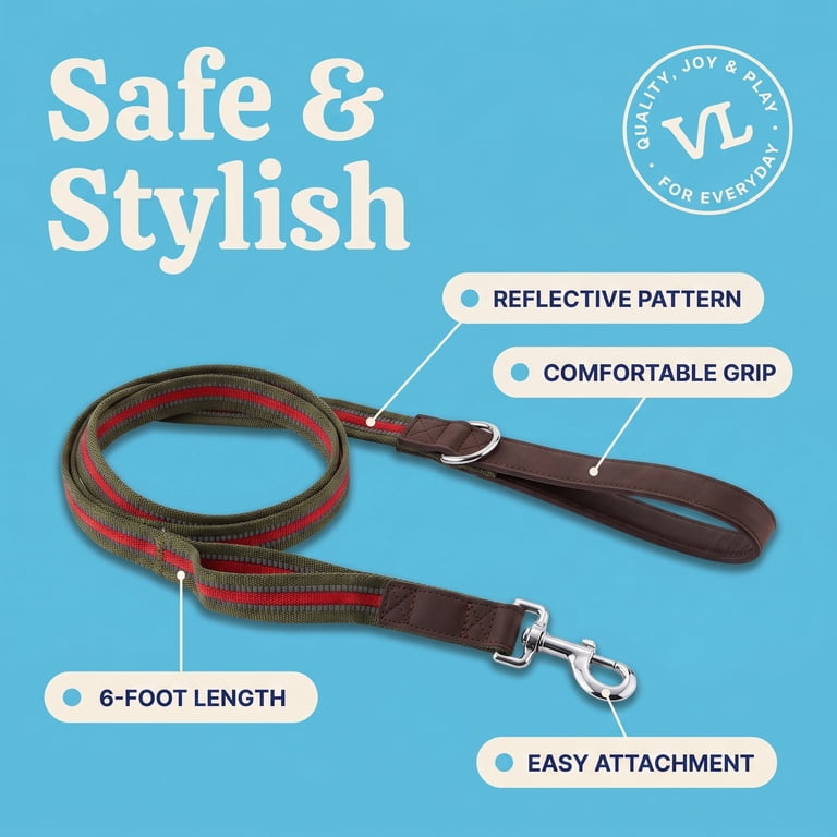 Vibrant Life 6' Reflective Leash, Olive photo 5