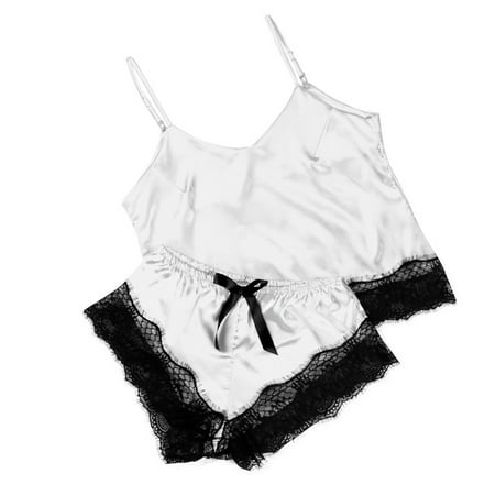 GENGING Hot Sale Cheap Lingerie Women Lace Satin Fall Savings Bra Camisole Sling Tops Shorts Pajamas Two Piece Set