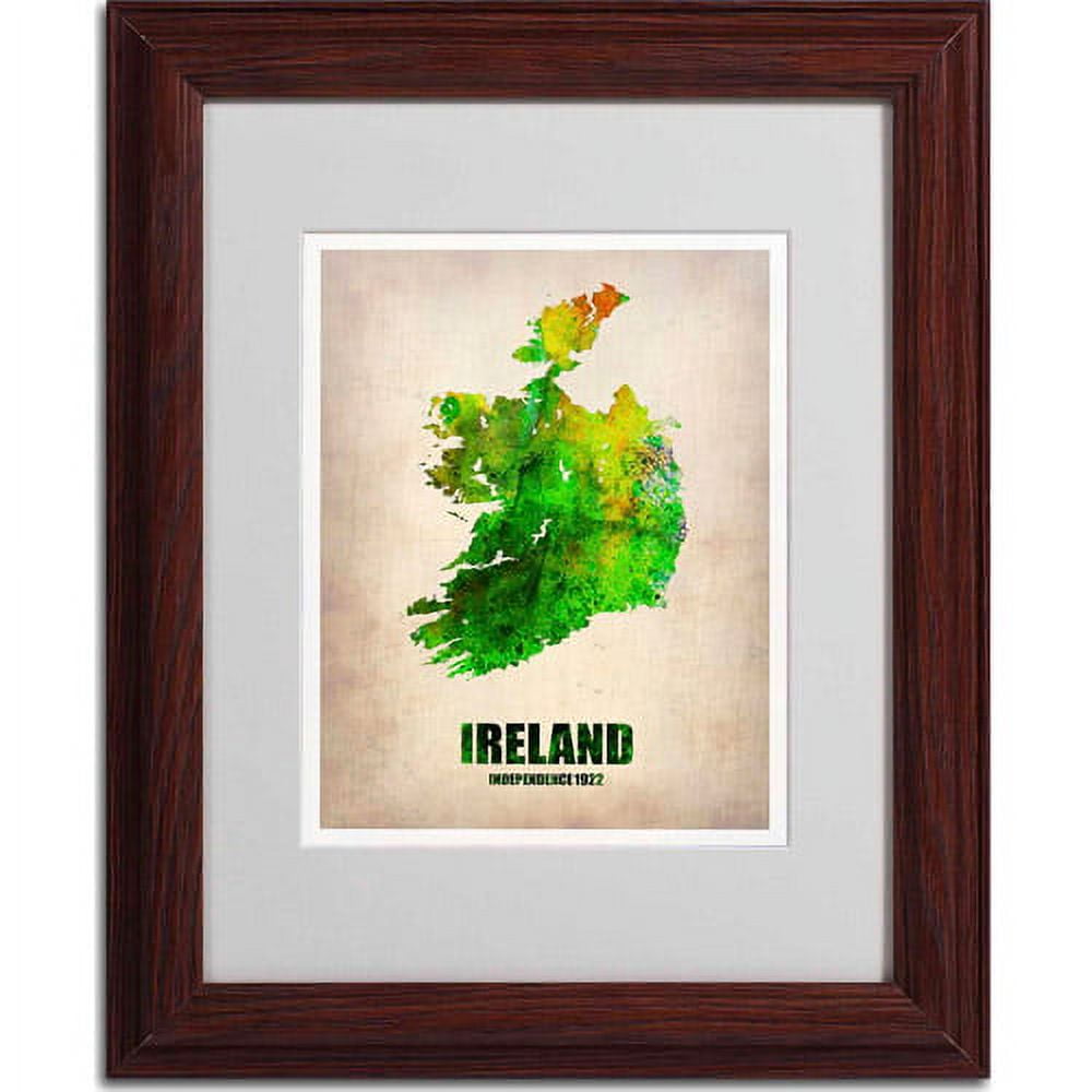 Trademark Fine Art "Ireland Watercolor Map" Matted Framed Art by Naxart, Wood Frame