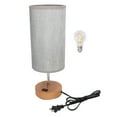 thumbnail image 1 of Touch Control Table Lamp Metal and Cloth USB Charging Three Gear LED Nightstand Lamp with Wood Grain Base for Bedroom Office US Plug 110V Grey, 1 of 14