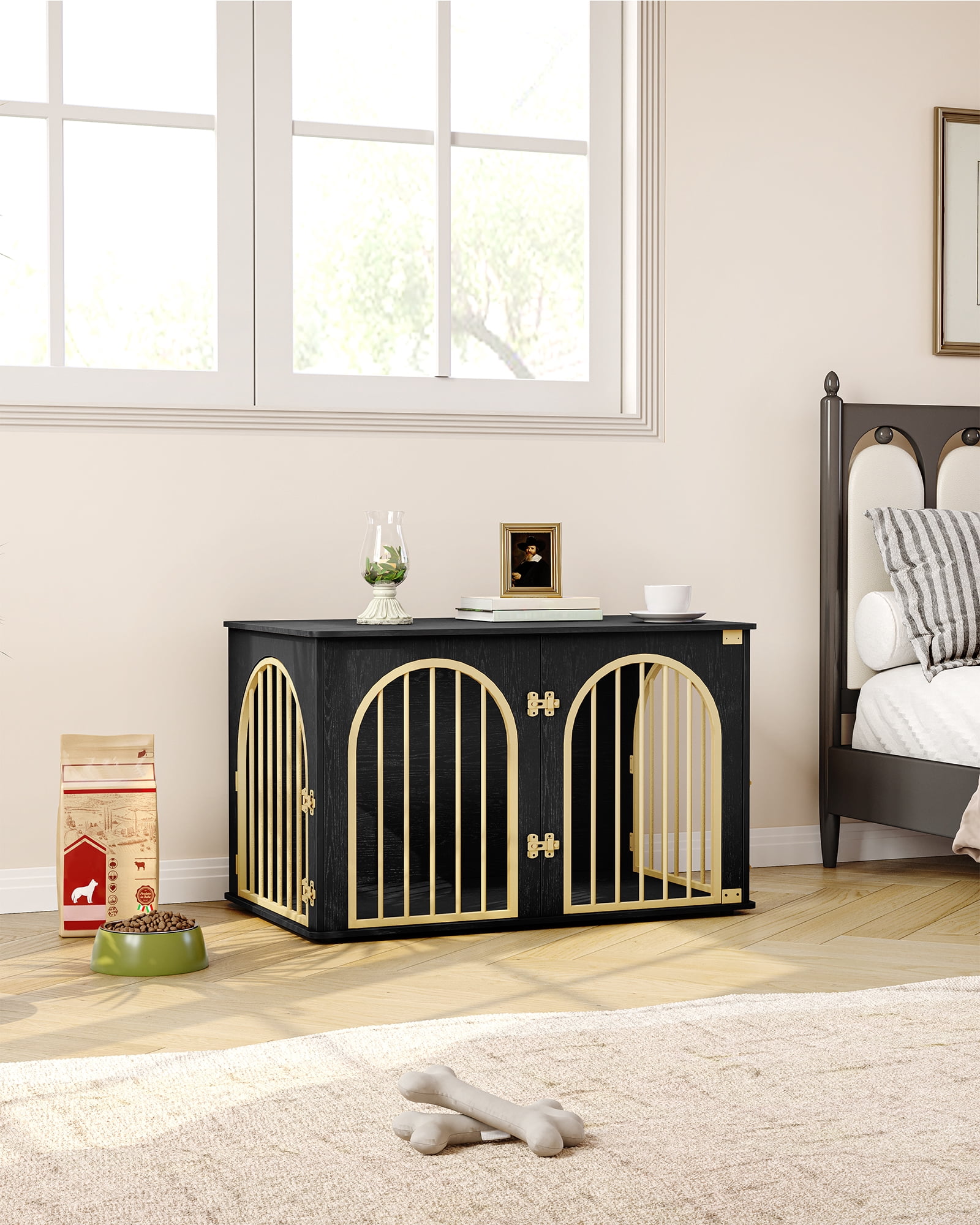 39.4" Dog Crate Furniture, Dog Kennel Indoor Arched Door Design for Small/Medium/Large Dog