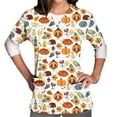 thumbnail image 2 of DDAPJ pyju Womens Thanksgiving Scrub Tops Clearance Sales,Pumpkin Turkey Print Short Sleeve V Neck Nursing Scrubs Holiday Breathable Stretchy Working Uniform with Pockets, 2 of 5