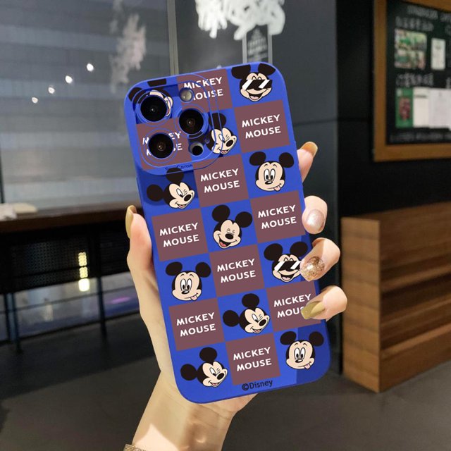 Para Xiaomi Redmi Note 12 12S 4G Pro 5G 9S 9A 12C Cara Divertida Mickey Minnie Plaid Square Edge Cubierta Completa Len Funda Protectora