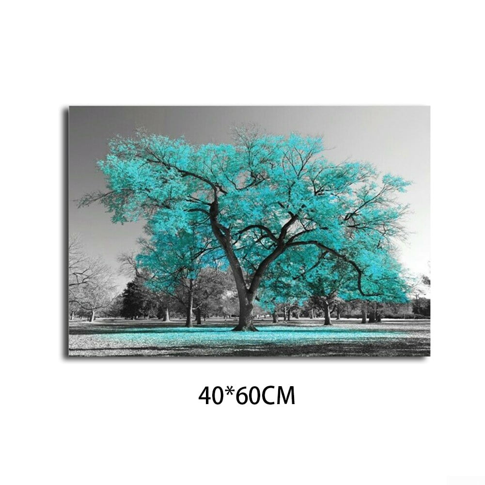 Extra Large Teal Forest Trees Canvas Wall Art Set of 5 Pictures 