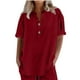 thumbnail image 5 of Camisetas para mujer,Conjunto de top y pantalón corto de manga corta holgado e informal para mujer, 100 % poliéster, cuello en V, ideal para el hogar, sopatenor, 5 of 9