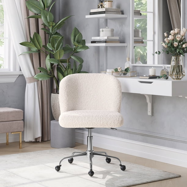 BELLEZE Upholstered Boucle Desk Chair with Swivel Wheels and Adjustable ...
