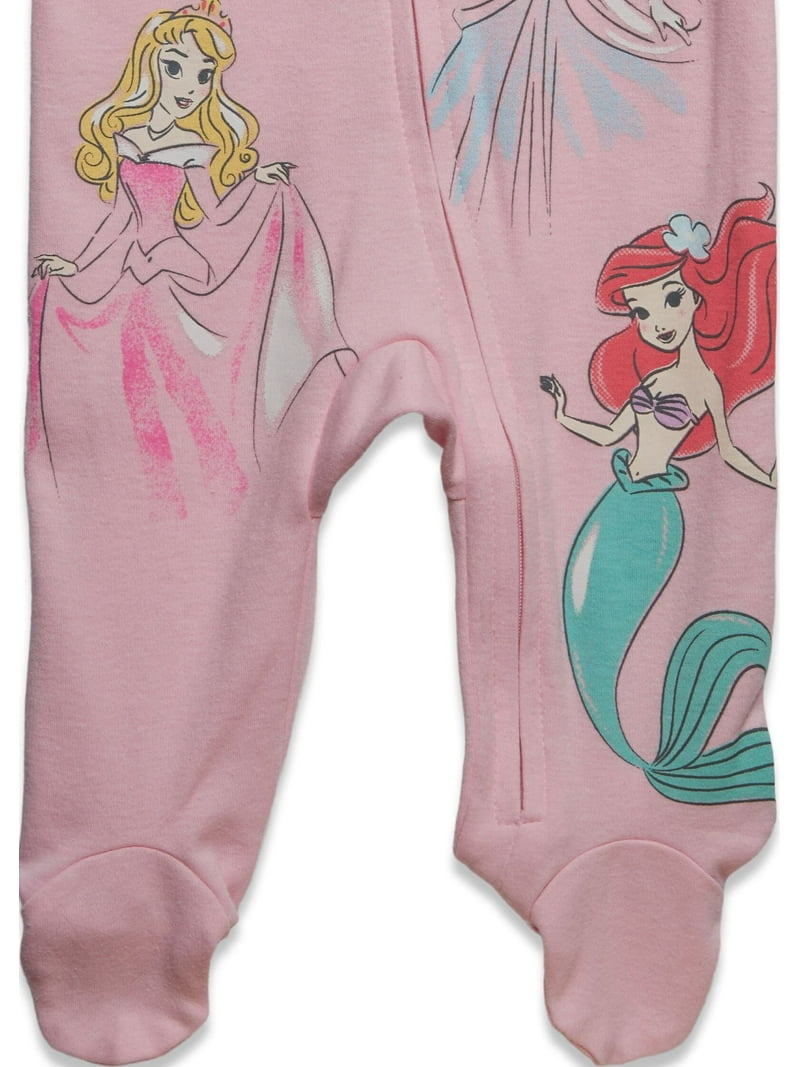 Disney Princess Infant Girls' Footed Onesie Sleepers, 2 Pack