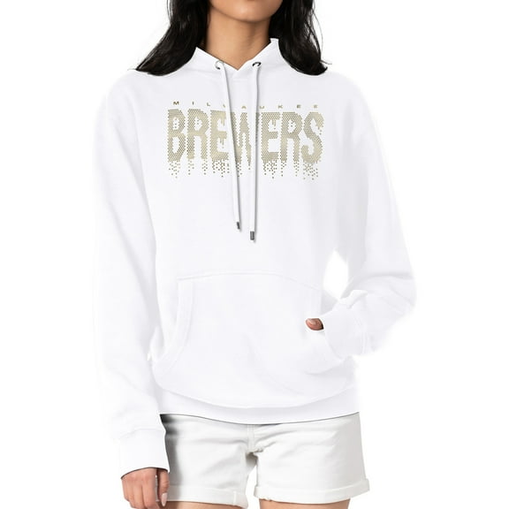Women's G-III 4Her by Carl Banks White Milwaukee Brewers Metallic Drop Fleece Hoodie