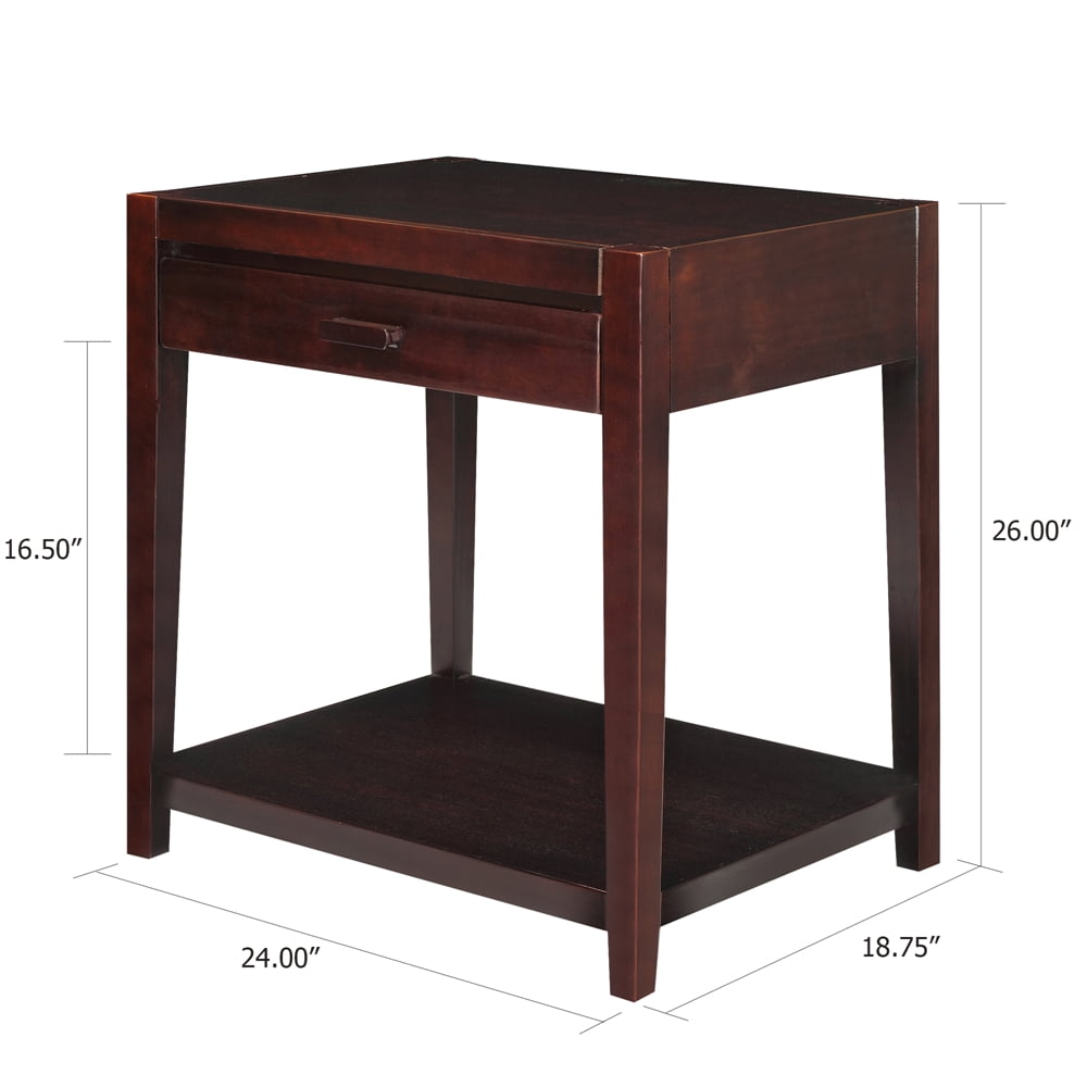 Casual Home Notre Dame Nightstand with USB Port, Espresso