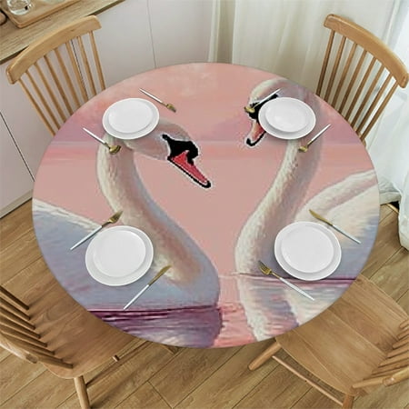 

Patifu Swans Lake Sunset Round Tablecloth Stain-Resistant Washable Indoor Outdoor Tablecloth for Restaurants Weddings Parties Home Decor 31 -35