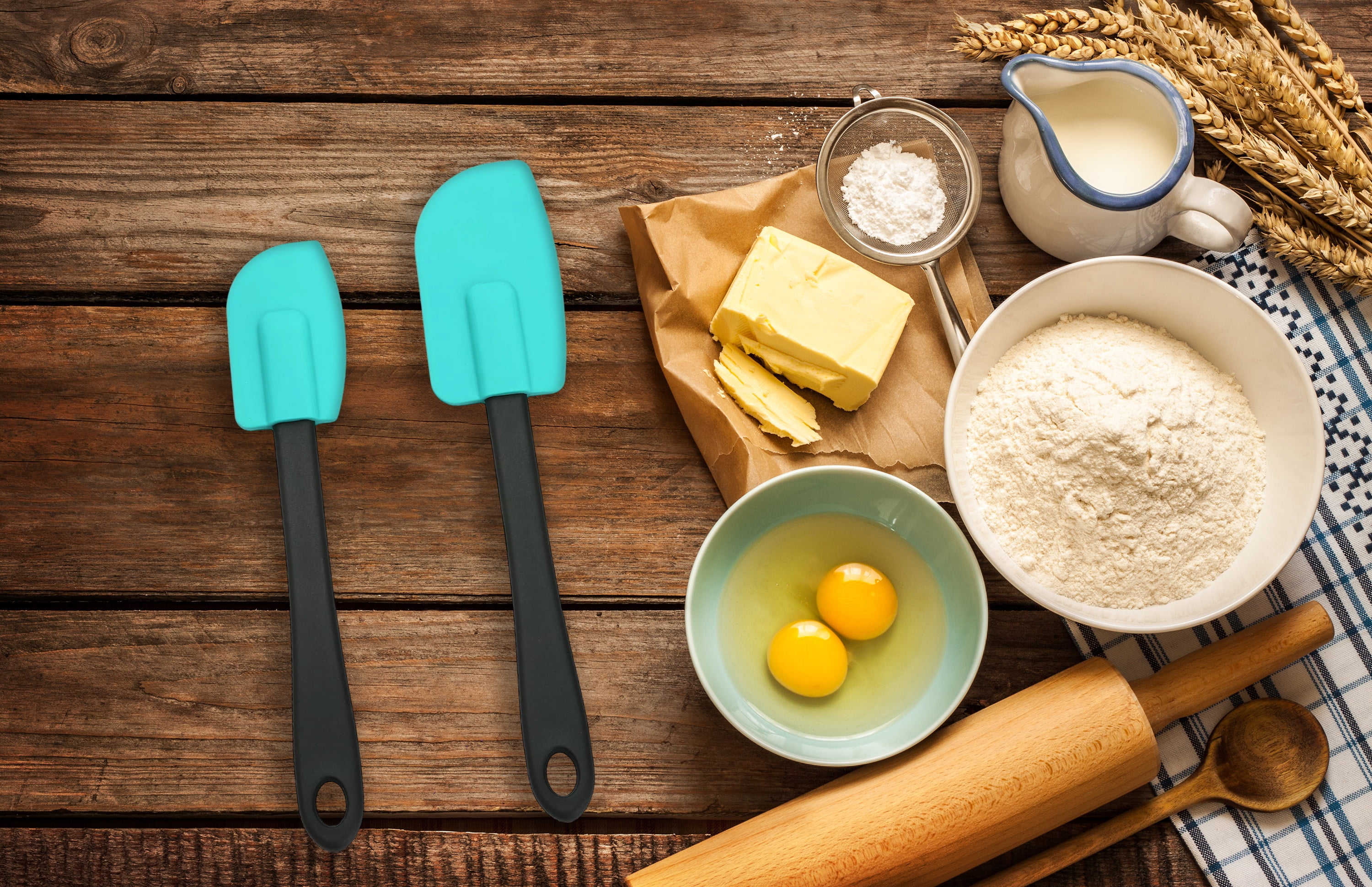Mainstays 2-Piece Silicone Spatula Set with Plastic Handles, Teal and Black