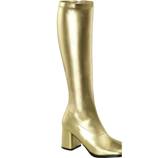 Funtasma - Womens Metallic Gold Boots 3 Inch Block Heel Knee High Go Go ...