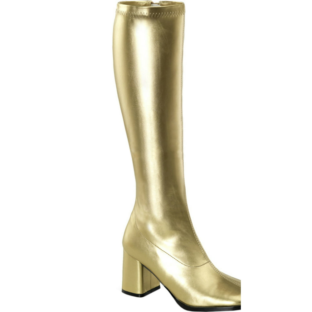 Funtasma - Womens Metallic Gold Boots 3 Inch Block Heel Knee High Go Go ...