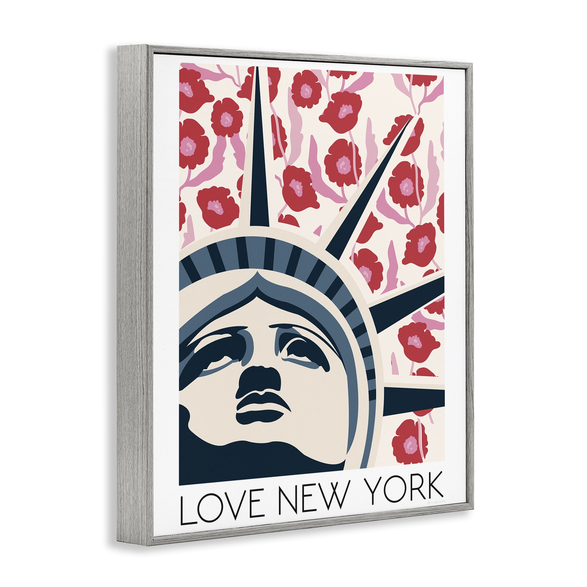 Stupell Industries Groovy Florals Love New York Gray Framed Giclee Art, design by Omar Escalante