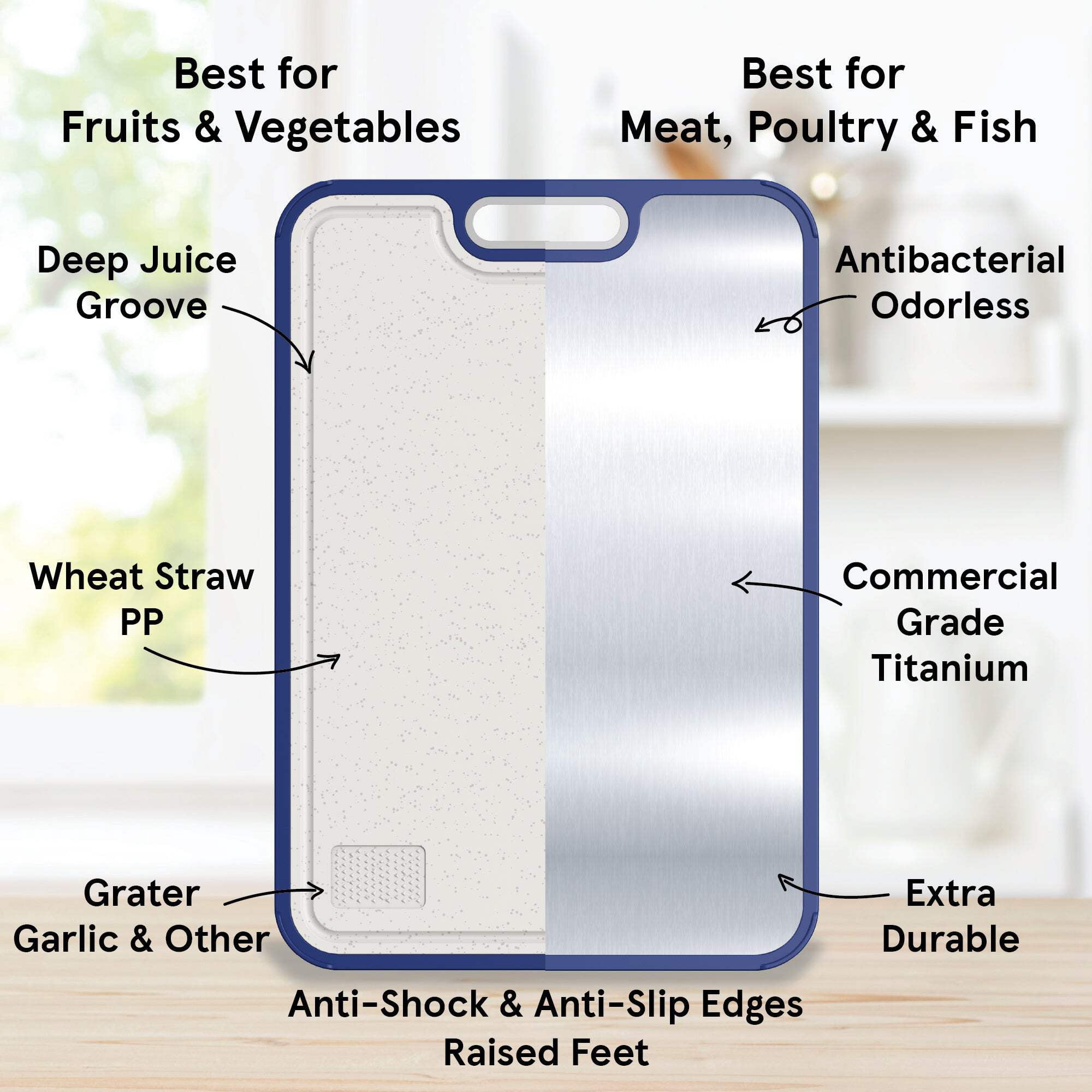 Titanium Cutting Boards for Kitchen, Cutting Board Double Sided Food Grade, Pure Titanium and Wheat Straw PP, Dishwasher Safe Easy to Clean Large Size 16”×11” Dark Grey by Baker's Secret
